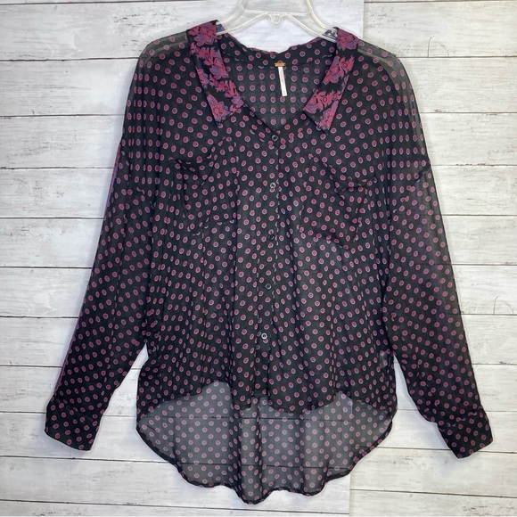 Free People Sheer Boho Button Down Blouse Size Medium - Picture 3 of 12